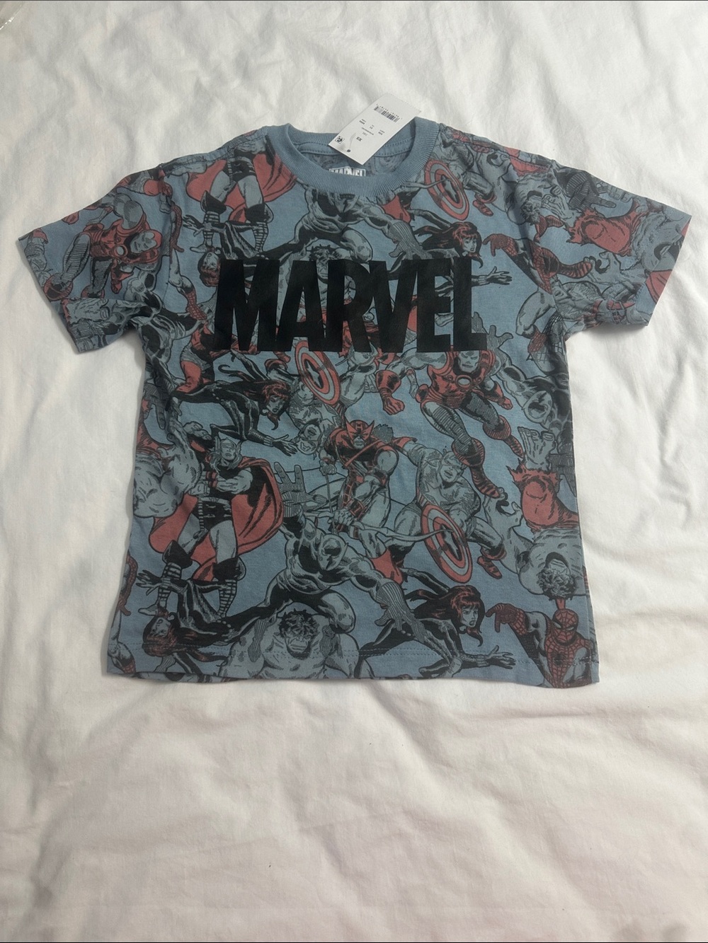 Marvel Short-Sleeve Allover Superhero Tee in Blue and Red